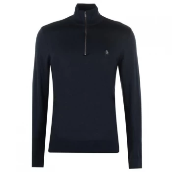 Image of Original Penguin Quarter Zip Knit Jumper - Navy 413