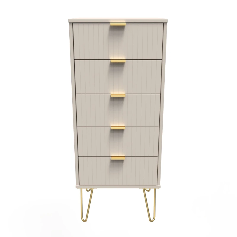 Image of Welcome Furniture Ready Assembled Linear 5 Drawer Tallboy In Kashmir Matt, Cream LIF003KMK