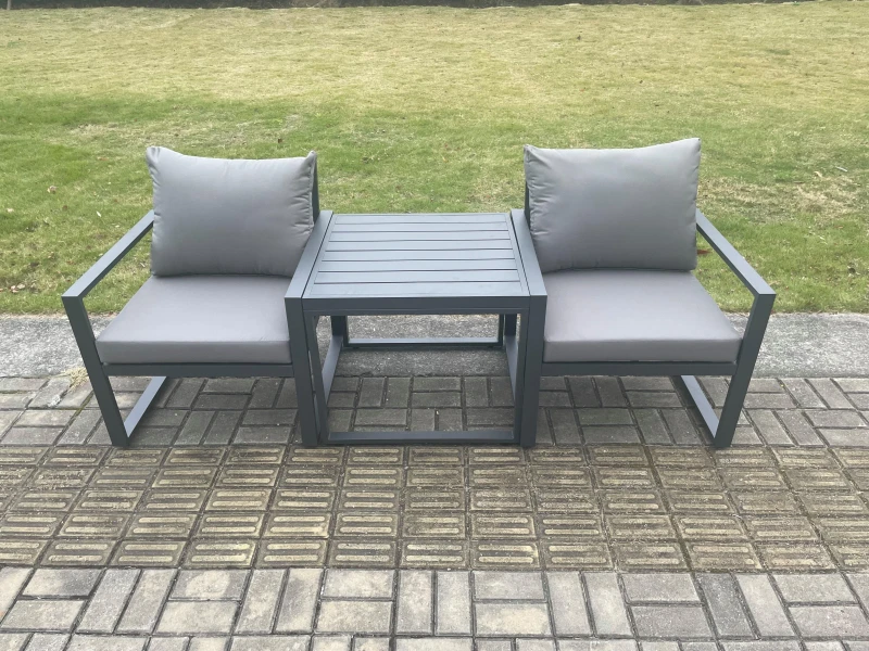 Image of Fimous Aluminium 3 Pieces Garden Furniture Sofa Set Chair with Table Including Cushions Dark Grey Dark Grey Unisex