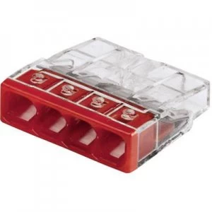 Image of Screw terminal rigid: 0.5-2.5 mm² Number of pins: 4 WAGO 100 pcs Transparent, Red