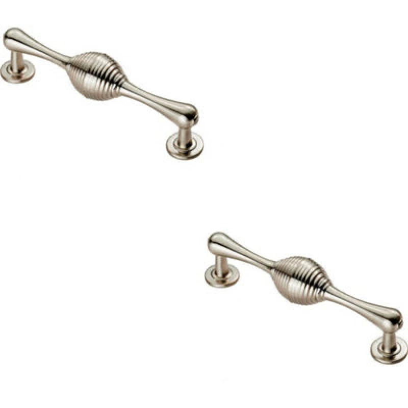 Image of Loops 2x Reeded Beehive Handle on Round Rose and Stem 128mm Fixing Centres Nickel Metallics