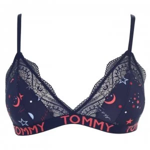 Image of Tommy Bodywear Lace Triangle Print Bralet - NAVY STAR 00J
