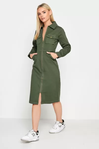 Image of Petite Zip Denim Midi Dress