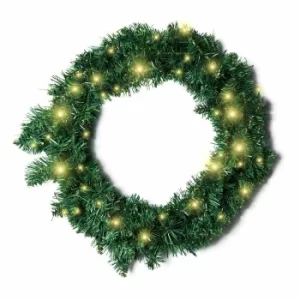 Image of Pre Lit Artificial Christmas Wreath 55cm