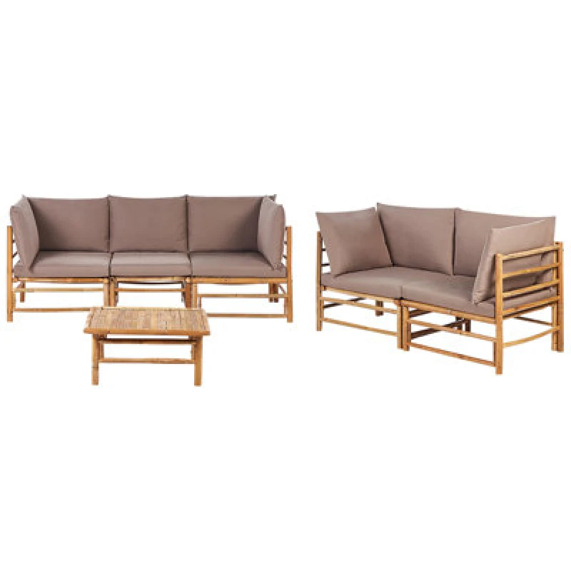Image of Beliani Garden Lounge Set With Table 5 Seater Cerreto Bamboo Wood Taupe