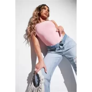 Image of I Saw It First Baby Pink Double Layer Slinky Racer Front Bodysuit - Pink