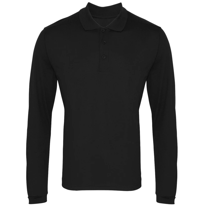 Image of Premier Premier Men Long Sleeve Coolchecker Pique Polo Shirt in Black Size: X-Small Black XS Male 5057080223794
