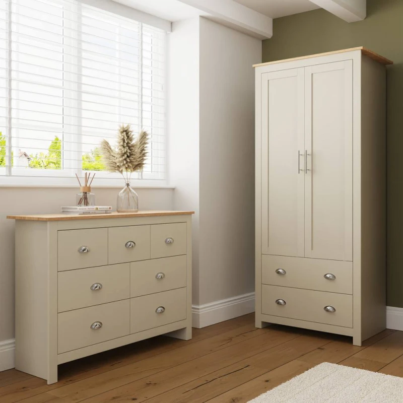 Image of GFW Lancaster 2 Piece Bedroom Furniture Set in Cream Cream Unisex