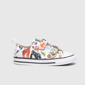 Image of Converse Ctas Ox 2v Science Class Animal Print Infant Trainer, White/Black, Size 9