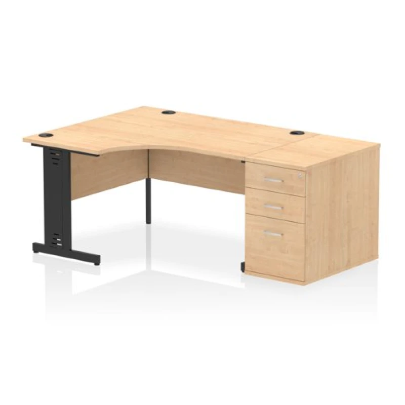 Image of Impulse Impulse 1400mm Left Crescent Office Desk Maple Top Black Cable Managed Leg Workstation 800 Deep Desk High Pedestal IWSLC148BCMMPE