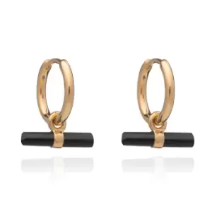 Image of Rachel Jackson London Gold Plated Onyx Mini T-Bar Huggie Hoop Earrings