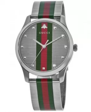 Image of Gucci G-Timeless Silver Mesh Dial Silver Mesh Strap Mens Watch YA126284 YA126284