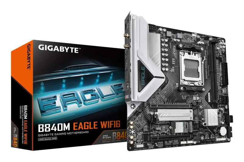 Image of Gigabyte Gigabyte B840M EAGLE WIFI6 Motherboard - AMD Ryzen 9000 CPUs, 5+2+2 Phases VRM, up to 7600MHz DDR5(O.C), 1xPCIe 4.0 + 1xPCIe 3.0 M.2, WiFi 6