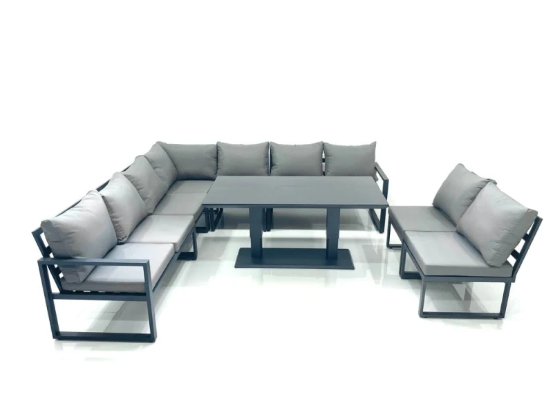 Image of Fimous 9 Seater Outdoor Aluminum Garden Furniture Set Corner Sofa Rising Lifting Dining Table Sets Dark Grey Dark Grey Unisex