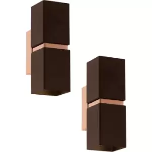 Image of 2 PACK Wall Light Colour Copper Coloured Steel Brown Square Shade GU10 2x3.3W