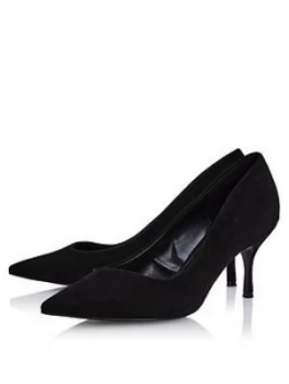 Image of Dune London Wide Fit Andes Asymmetric Topline Mid Heel Court Shoes - Black Suede, Size 4, Women