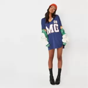 Image of Missguided Mg Football V Neck t Shirt Dress - Blue
