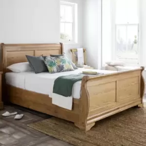 Image of Bordeaux Wooden Sleigh Bed - Oak - Super King Size Bed Frame Only - Light Wood