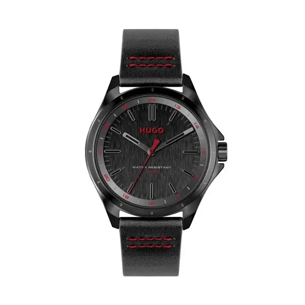 Image of HUGO 1530321 Complete Black Leather Strap Watch - W45406