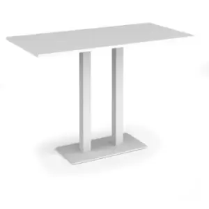 Image of Eros rectangular poseur table with flat white rectangular base and twin uprights 1600mm x 800mm - white