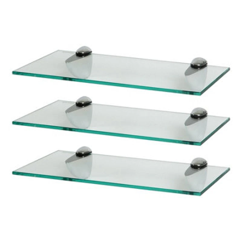 Image of Harbour Housewares 3X Floating Glass Shelves - 40Cm - Silver Brackets - Bathroom Shower Storage Vanity Display Unit Shelf