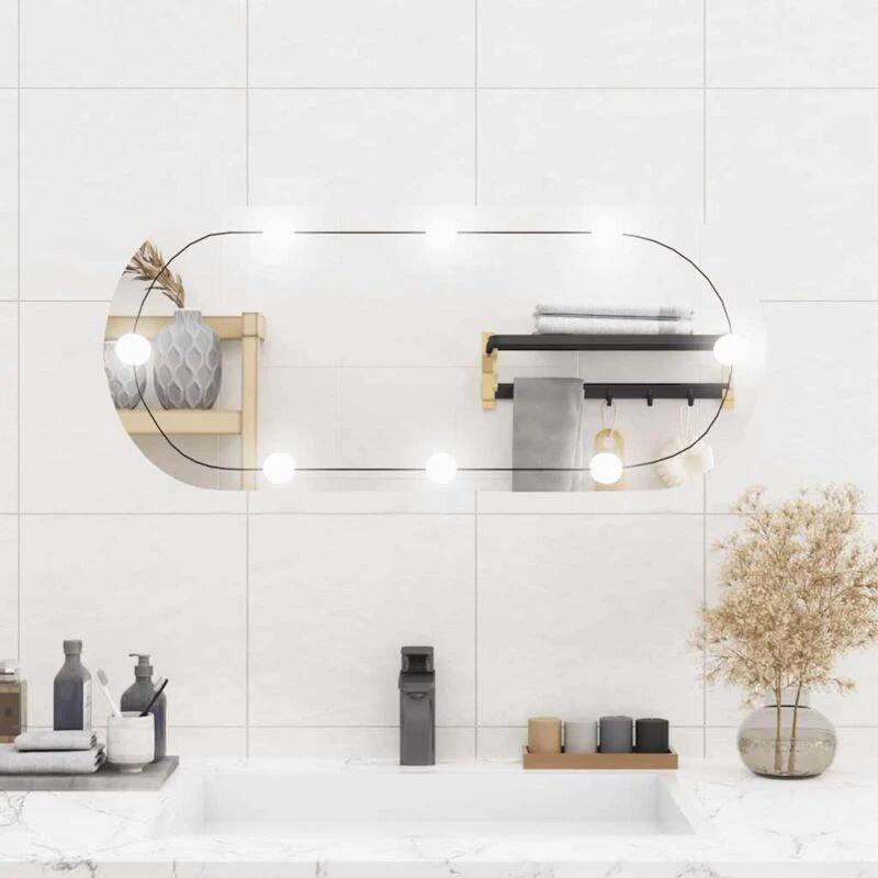 Image of VIDAXL Wall Mirror with LED Lights 35x80cm Glass Oval Vidaxl 3189162