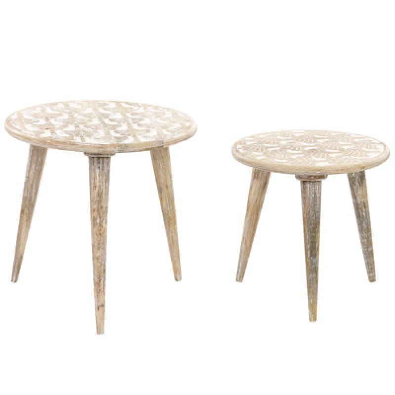 Image of Beliani Set Of 2 Side Tables Hursi Mango Wood Brown/ White