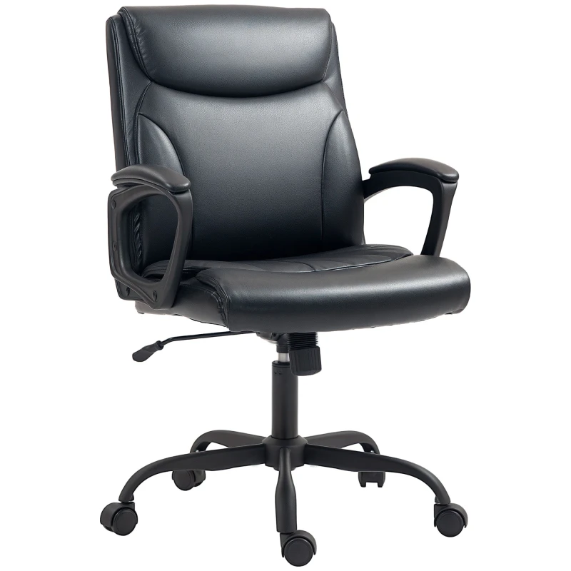 Image of HOMCOM Faux Leather Desk Chair with Tilt Function for Home Office, Black Black