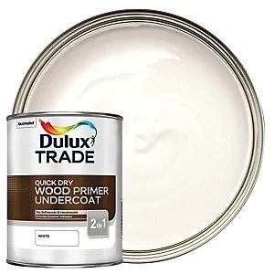 Image of Dulux Trade Quick Dry Wood Primer & Undercoat Paint - White 1L