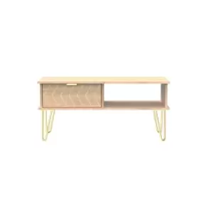 Image of Ready Assembled Hirato 1 Drawer Coffee Table Bardolino With Gold Metal Hairpin Legs