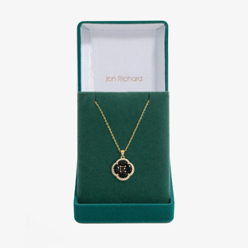 Image of Jon Richard Cubic Zirconia Jet Clover Pendant - Gift Box Gold