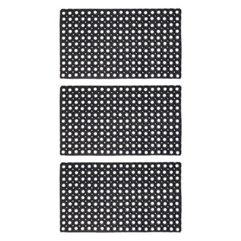 Image of JVL JVL Contract Rondo Rubber Ring Scraper Doormat, 50x100 cm, Pack of 3 Black