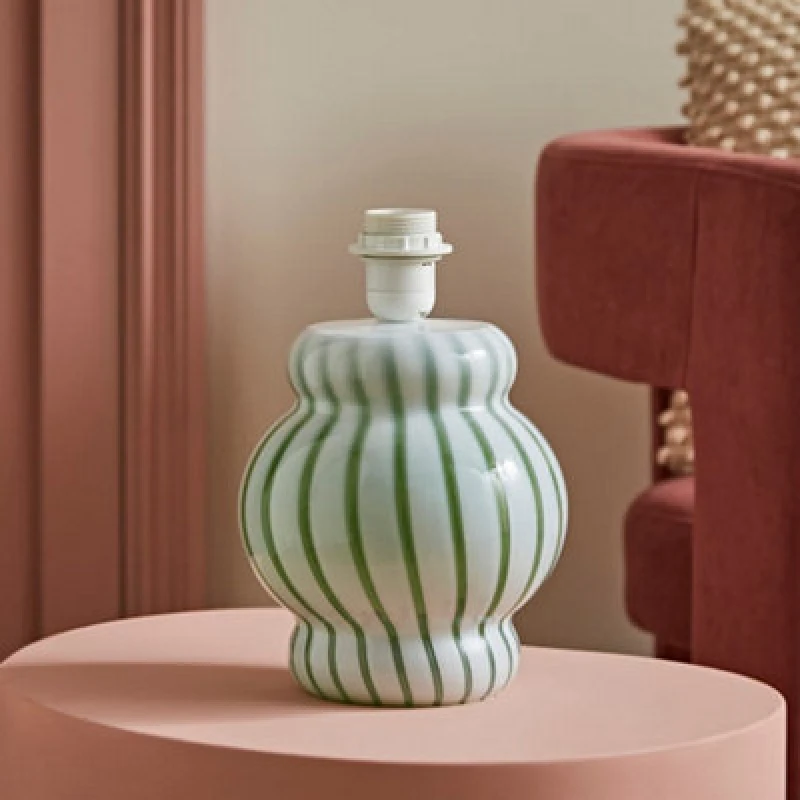 Image of ValueLights ValueLights Taffy Stripe Green Glass Table Lamp Base in Pale Green Pale Green One Size Unisex 5016529274834