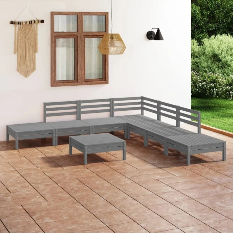 Image of VIDAXL 8 Piece Garden Lounge Set Solid Pinewood Grey Vidaxl 8720286685365