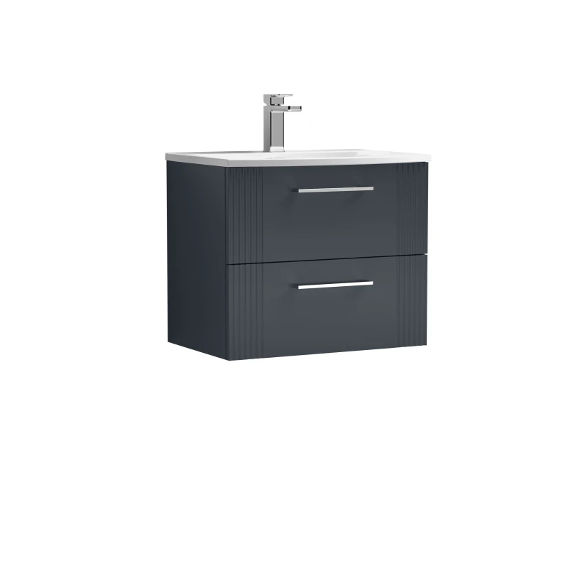 Image of Balterley 2 Drawer Wall Hung Vanity Unit with Curved Basin Soft Black 600mm Grey
