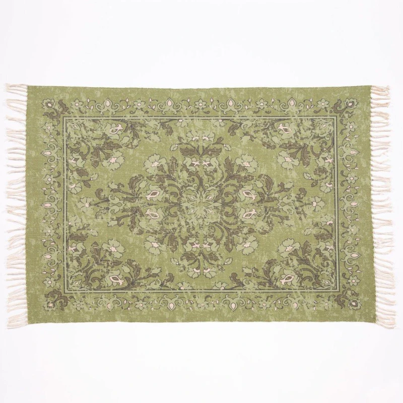 Image of Esselle Home Kew Antique Printed 120x170cm Olive Rug with Tassel