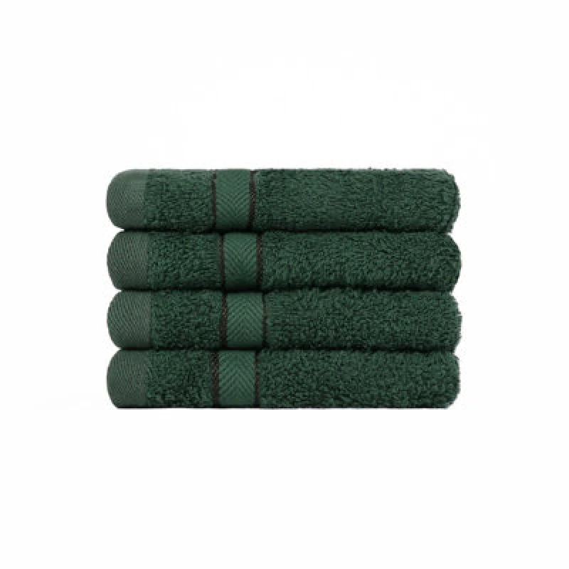 Image of OHS OHS 4 Pack of 100% Cotton Face Cloth Bathroom Towels in Dark Green Size: Face Towel Dark Green Face Towel Unisex 5027434161973