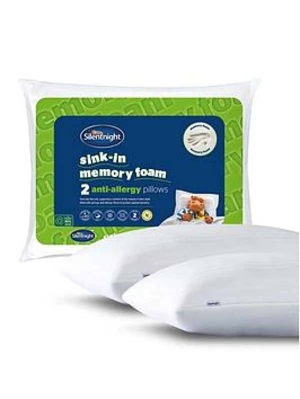 Image of Silentnight Sink-In Anti Allergy Memory Foam Pillow - 2 Pack White ONE SIZE