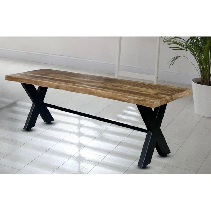 Image of Jaipur Furniture Ltd Kerela Bench - Mango Wood/Iron - L44 x W180 x H45cm - Mango PP Saw Finish in Brown Brown Unisex