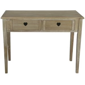 Image of Charles Bentley Whitewashed Heart Console Table with Drawers - Brown
