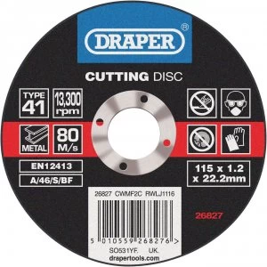 Image of Draper Flat Metal Cutting Disc 115mm 1.2mm 22mm