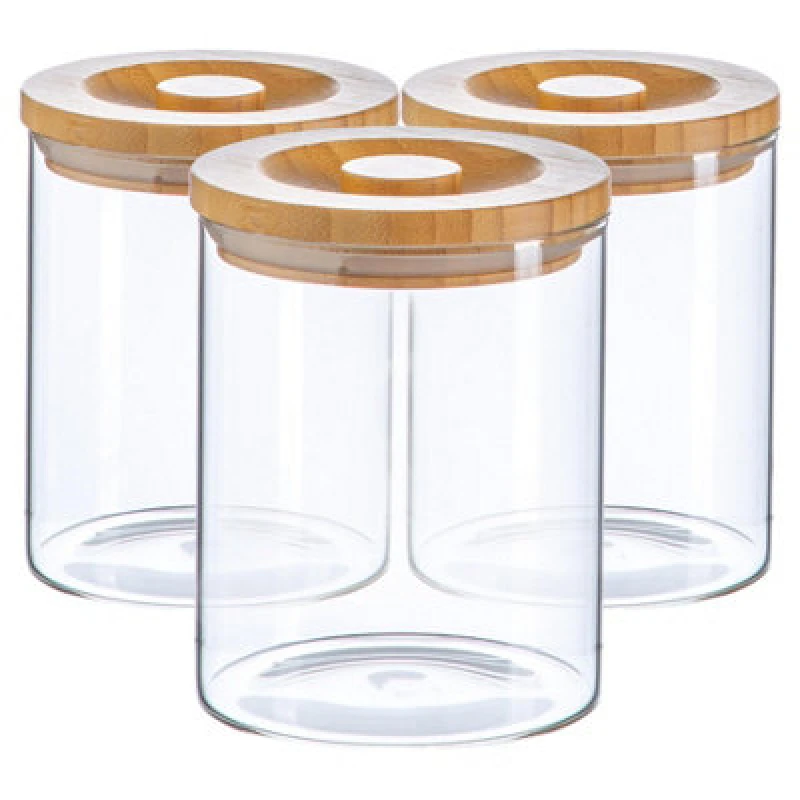 Image of Argon Tableware Scandi Storage Jar with Wooden Lid 750ml Pack of 3 Clear
