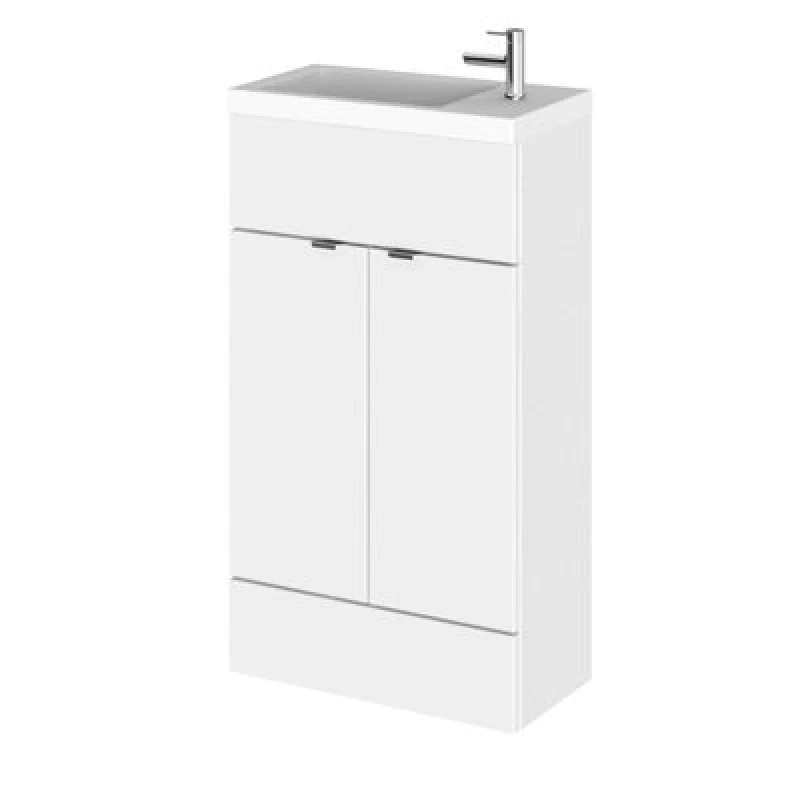 Image of Hudson Reed Fusion Floor Standing 2 Door Vanity Unit & Polymarble Basin Compact, Vanity Unit With Basin, Gloss White, 500mm