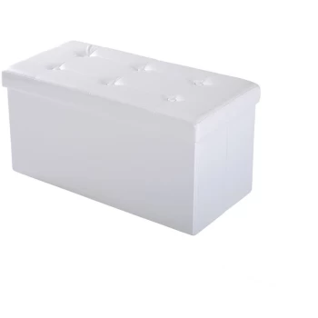 Image of Folding Faux Leather Storage Cube Ottoman Bench Seat PU Rectangular Footrest Stool Box (Cream White) - Homcom