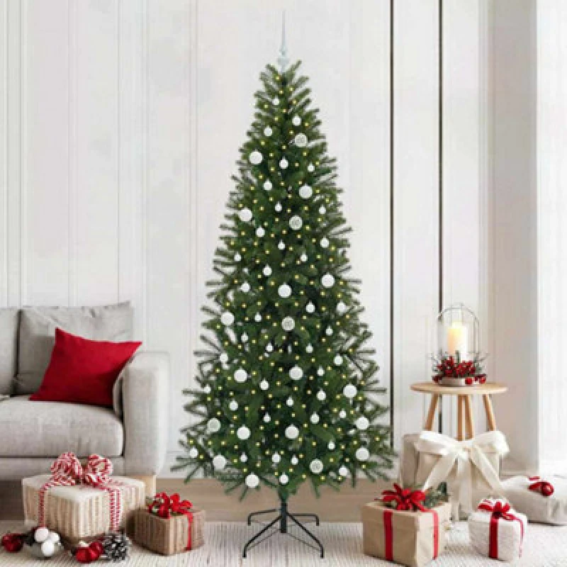 Image of vidaXL Artificial Christmas Tree with 300 LEDs, White Balls Green 210 x 105cm PE and PVC, Green 3397370