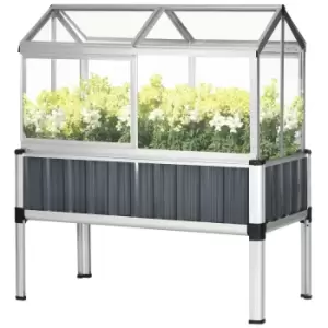 Image of Outsunny Steel Raised Beds for Garden with Mini Greenhouse and Openable Windows