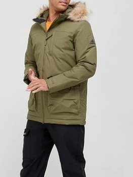 Image of adidas Utilitas Hooded Parka Jacket - Khaki, Size L, Men
