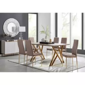 Image of Furniture Box Taranto Oak Effect Dining Table and 6 Cappuccino Gold Leg Milan Chairs