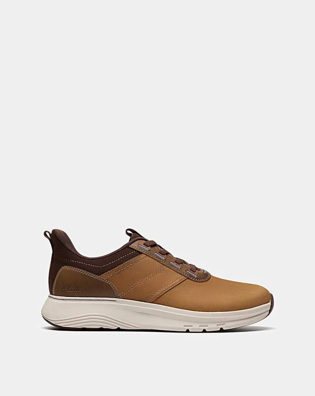 Image of Clarks Clarks Men Motion Trek LX Dark Tan Leather Lace Up,Trainers in Brown Size: 12-Standard Fit Brown 12-Standard Fit Male 5063421623390