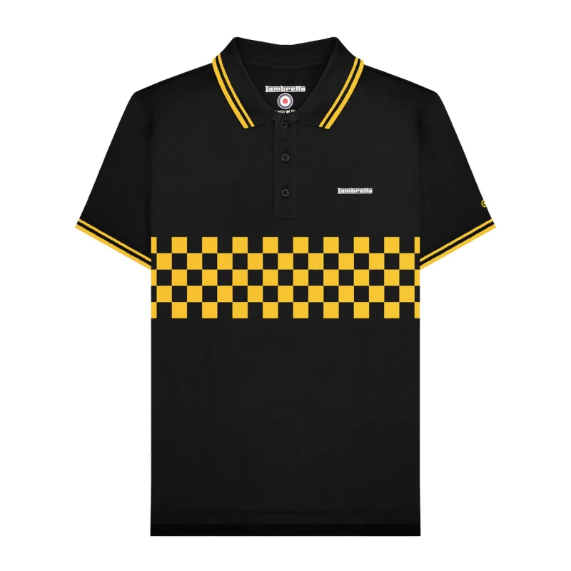 Image of Lambretta Lambretta Men SS25 Two Tone Tipped Polo Shirt in Jet Black Size: Small Jet Black S Male 5063703660327
